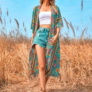 Prism Multicolor Open Front Boho Floral Kimono Robe